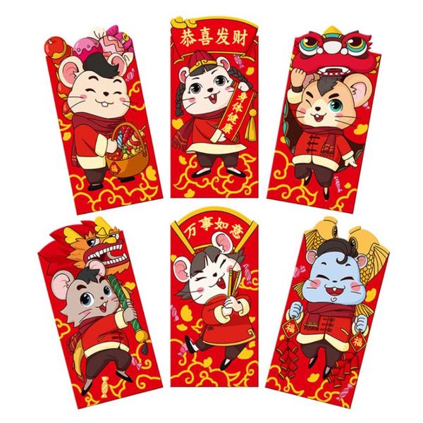 

6pcs/set chinese new year red money envelope year of the rat 2020 cartoon packet