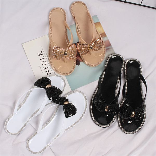 

slippers woman summer rhinestone shoes black beach sandals fashion outdoor flip-flops flat non-slip 40 size women's shoes
