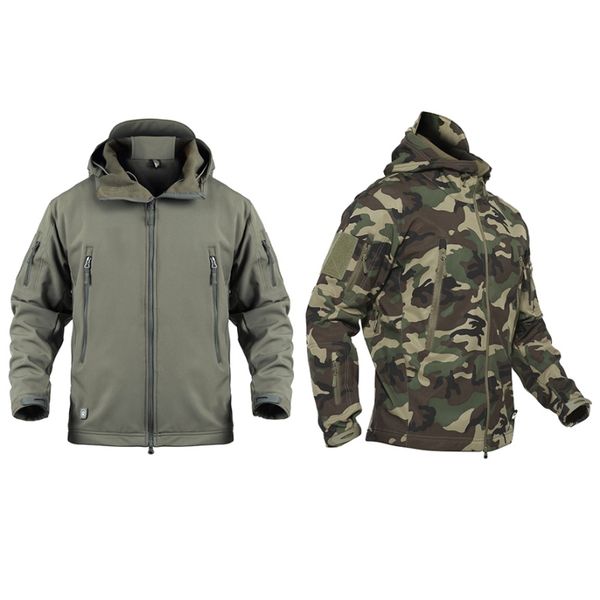 

practical outdoor hunting fishing softshell fleece jacket men waterproof camping hiking jacket warm hooded coat windbreaker new, Blue;black