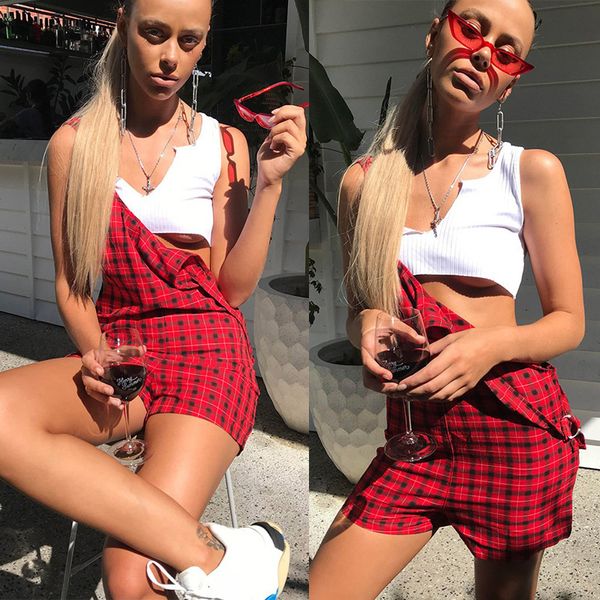 

women's bib suspender casual loose playsuit pockets women small plaid overalls playsuits summer clothing, Black;white