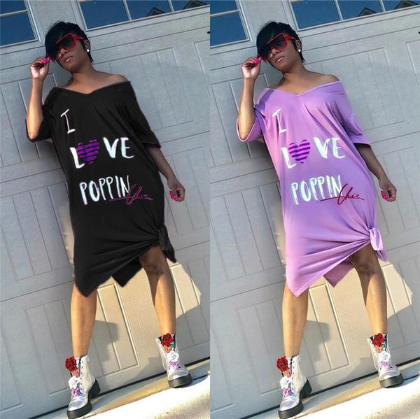 

female letter printed dresses ladies deep v neck dress casual holidays solid asymmetrical dresses, Black;gray