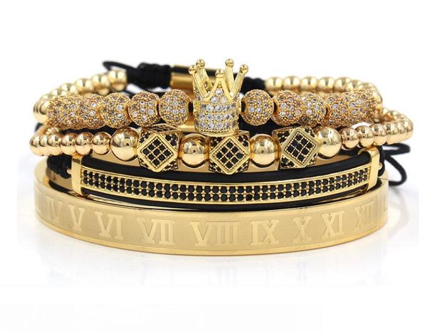 

new 4pcs set roman numeral titanium steel bracelet couple bracelet,crown for lovers,bracelets for women men luxury jewelry epacket ship, Black