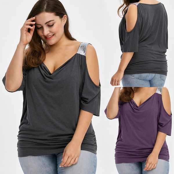 

женские рубашки женских дизайнер одежды женщина большого размера t рубашка сыпучих top solid o шеи плеча плюс размер с плечом нового, White