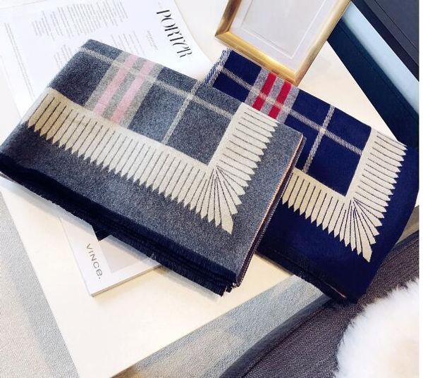 

korean double - sided imitation cashmere scarf female geometric patterns grid scarf wholesale, Blue;gray