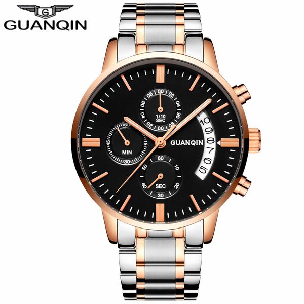 

guanqin mens watches brand luxury business quartz watch men sport waterproof full steel male wristwatch relogio masculino, Slivery;brown