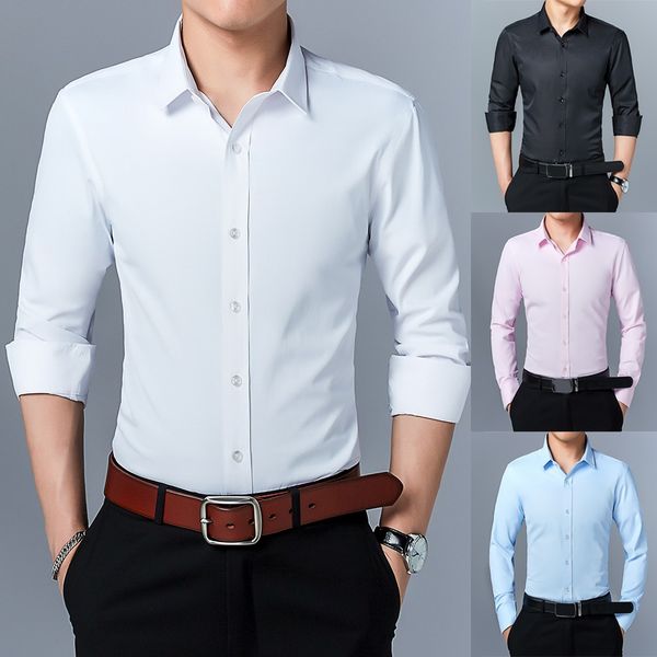 

mens long sleeve shirt dress up professional shirt long sleeve mens white slim fit solid color men business dress, White;black