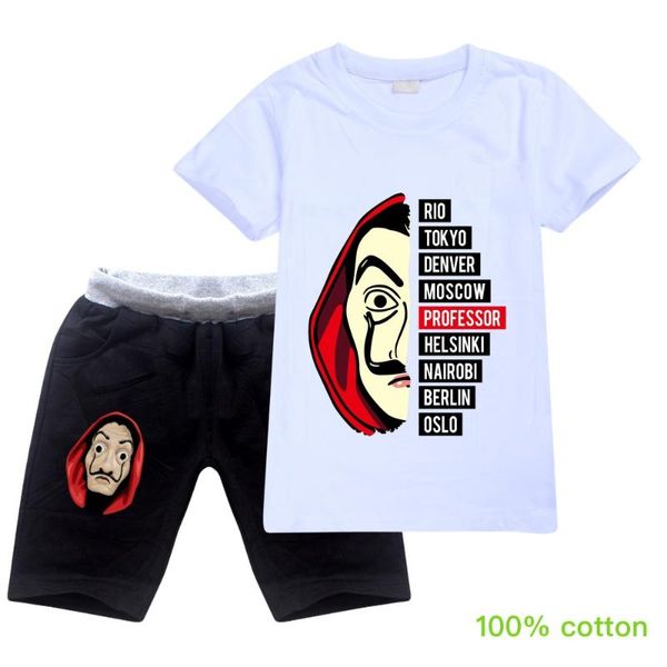 

2020 girls money heist printing t shirt shorts sets children +pants outfits boys t shirt short pants 2pcs sets clothing, White