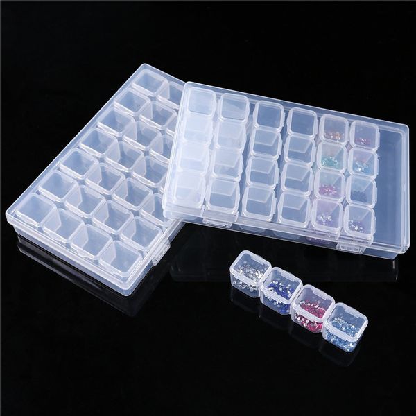 

3pcs diamond embroidery box each clear storage box with 28 mini compartments grids 5d diamond painting and cross stitch tools ac