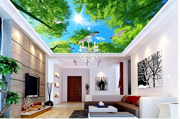 

3d фантазия зеленый лес небо голубь потолок зенит фреска 3d потолочные фрески обои