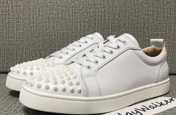 

2019 r original box french-design white leather spikes red bottom sneakers shoe women men casual walking rivets party dress casual c17, Black