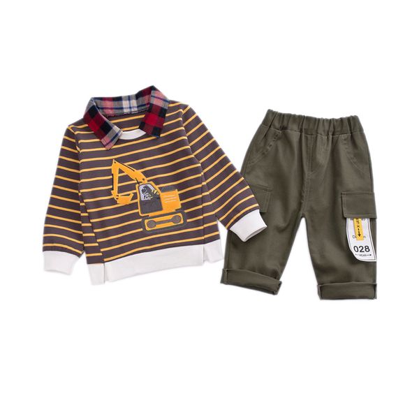 

fashion baby boy clothes autumn cartoon striped print long sleeve sweatshirt blouse+trousers casual kids clothes set 22, White