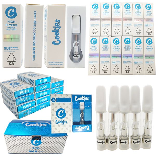 

Cookies High Flyers Ceramic Vape Cartridges 0.8ml 1ml Empty Vape Pen Carts 510 Thick Oil Cartridges Push Packaging E Cigarettes Atomizer