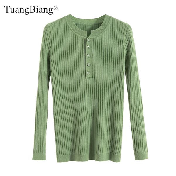 

single-breasted o-neck knitted pullovers ladies 2019 button sweaters knit elasticity full sleeve women sweater lady green, White;black