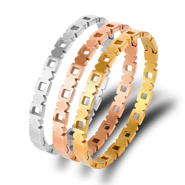 

geometric hollow gold silver bangle for women jewelry punk bracelet stainless steel accessories, Black