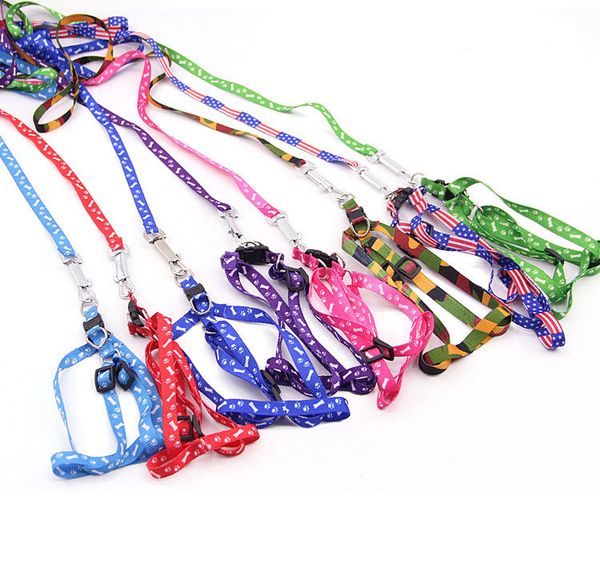 Novo 1,0 * 120 cm Dog Harness Lashes Nylon Impresso Ajustável Petdog Cachorro Cachorro Cat Animais Acessórios Pet Colar Corrida Gravata