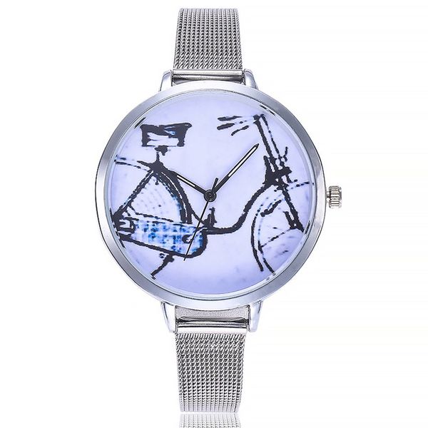 

landscape painting alloy wrist watch girls men rugged waterproof and dustproof fashionable women watch, Slivery;brown