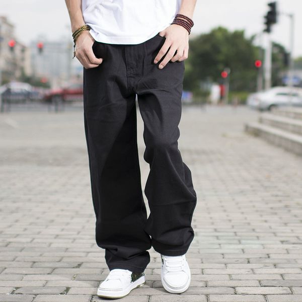 

mens streetwear casual loose fit black jeans male hip hop jeans men cotton baggy wide leg denim pants plus size 44 46, Blue