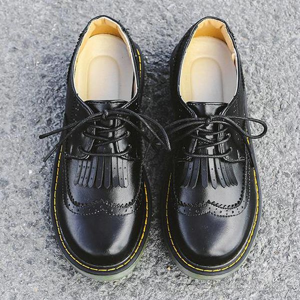 

college style vintage lace up round head oxfords shoes female handmade heavy-bottomed student school shoes size 35-40, Black