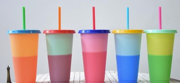 

термохромная чашка 710 мл пластиковая кружка изменения цвета конфеты цвета многоразовые стаканы для питья с крышкой и соломой llfa