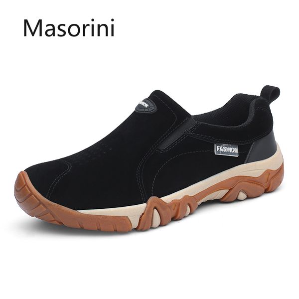 

new men shoes genuine leather loafers men casual shoes breathable outdoor non slip walking sneakers, Black