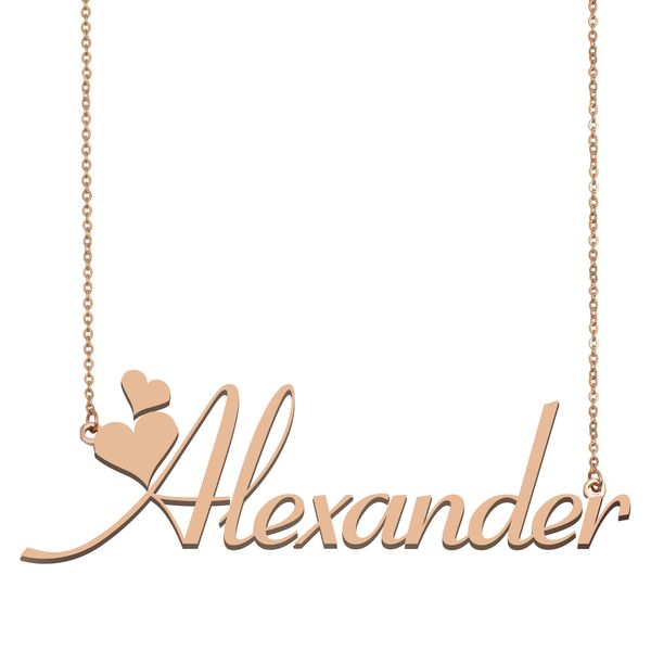 

Alexander Name Necklace Pendant for Women Girls Birthday Gift Custom Nameplate Children Best Friends Jewelry 18k Gold Plated Stainless Steel, Silver