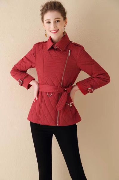 

ms. cotton-padded jacket solid color slim cotton-padded jacket diagonal zipper belt thick coat rhombic ladies warm winter clothing qq8, Black