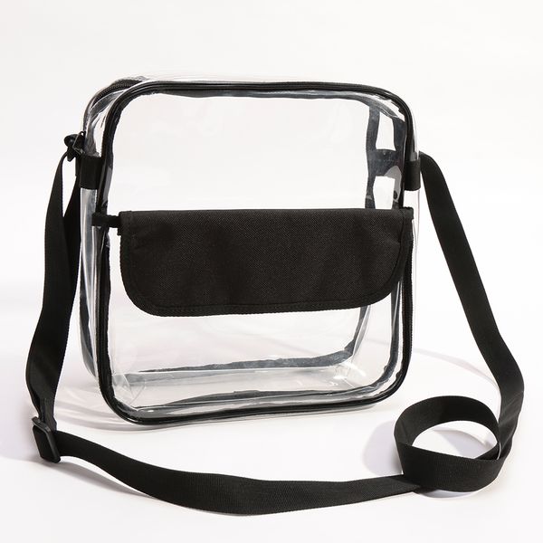 

clear tote bag for nfl stadium approved shoulder straps and zippered perfect clear bag for work school sports games & concerts, Black;white