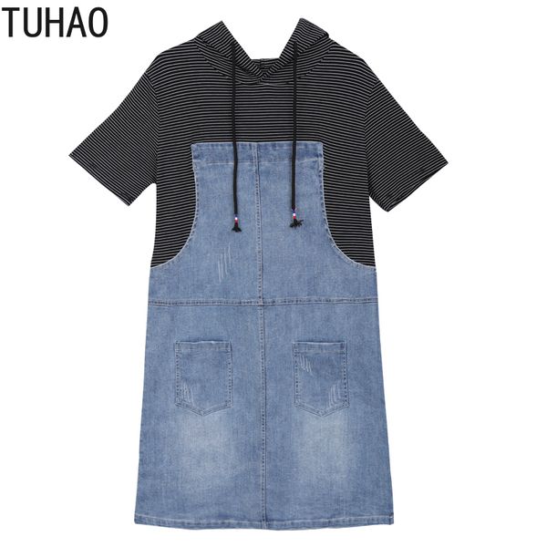

tuhao large size 5xl 4xl 3xl summer casual dresses hoodied fake two pieces dress patchwork women preppy dresses 2020 wm11, Black;gray