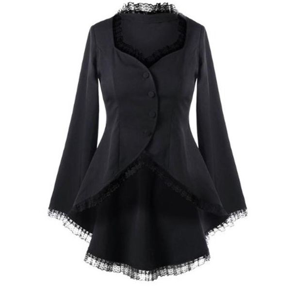 

women lace panel buttons asymmetric slim fit blazer casual long sleeve lace solid black irregular outwear plus size 3xl, White;black