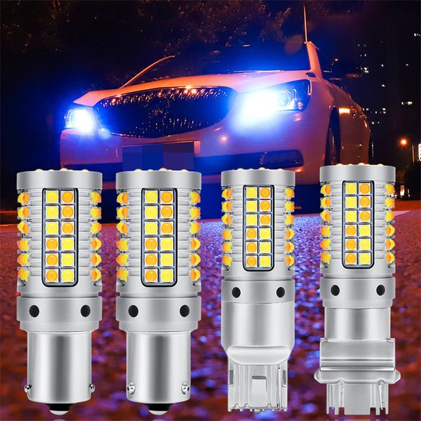 

2pcs ba15s bau15s 1156 p21w py21w t20 7440 3157 led external lights daytime running light with turn signal dual color drl
