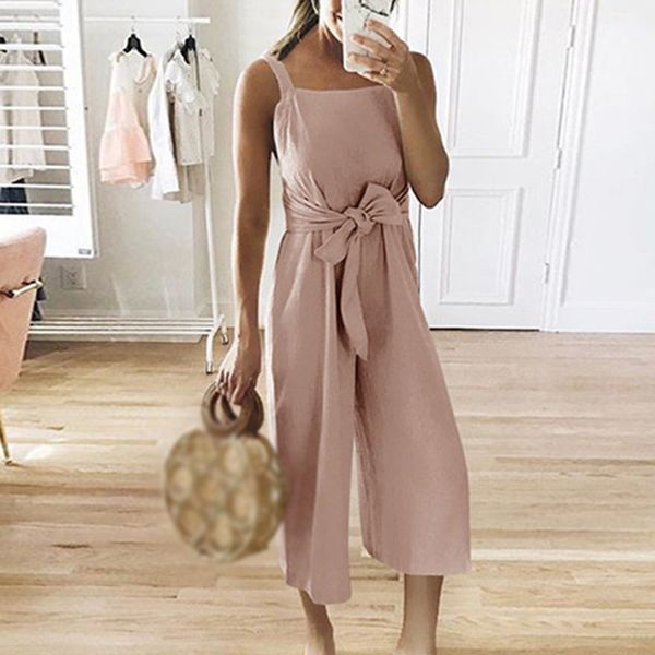 

womens tie knot pants wide leg one piece trousers solid strap jumpsuit romper, Black;white