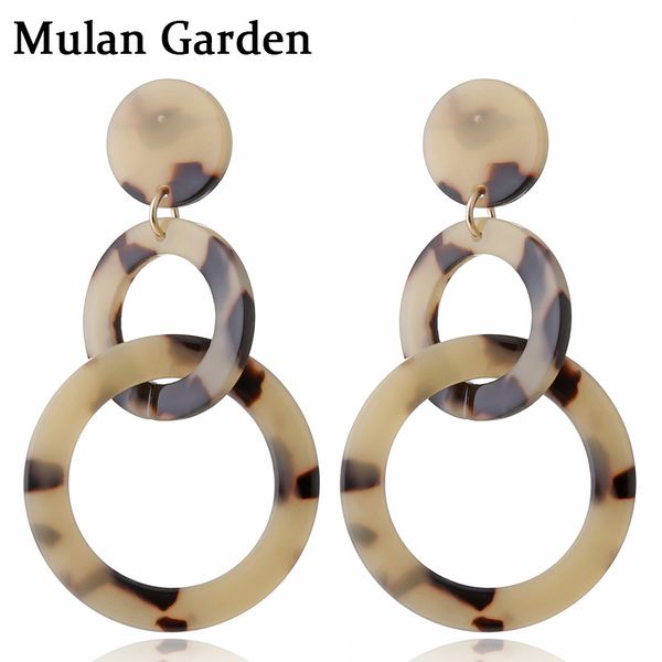 

m&g trendy double round acrylic leopard earrings for women color red gray acetic acid pendant dangle earrings fashion jewelry, Silver