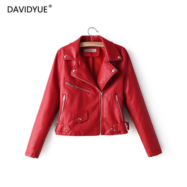 

red leather jacket women turn down collar zipper coat long sleeve casual faux leather riverdale black biker jackets 2019