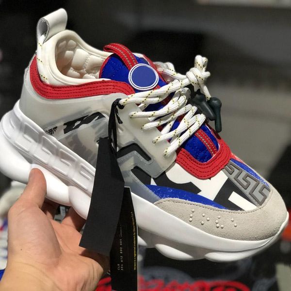 

2019 chain reaction fa hion luxury men women de igner hoe black white port running neaker leather flat ca ual women hoe, White;red