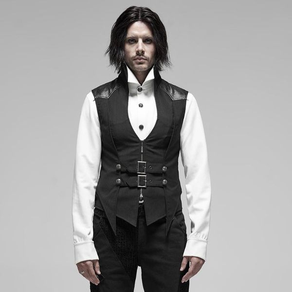 

панк rave мужская панк черный стенд воротник сплошной цвет ложные две пьесы vest нашивки стиль металла zipper рукавов жилет, Black;white