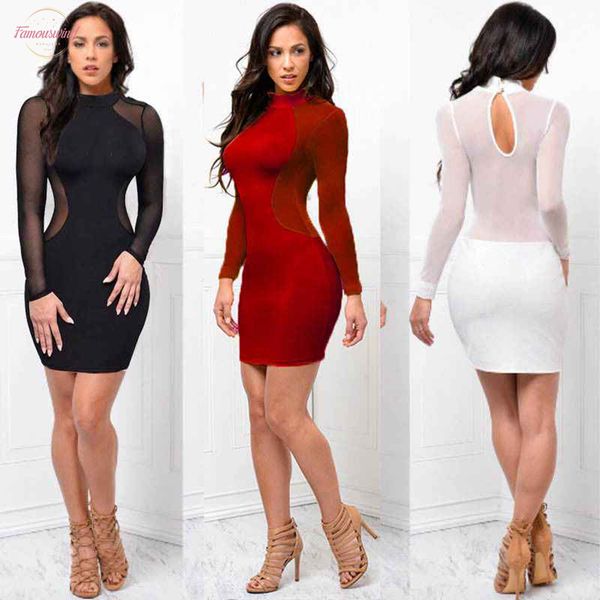 

women see through o neck long sleeve bandage bodycon cap sleeve evening party short mini dress, Black;gray
