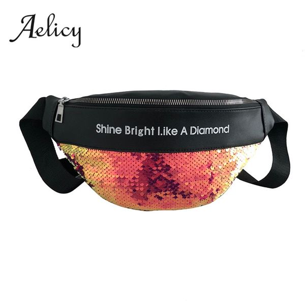 

aelicy sequins bright leather chest bag women fashion messenger crossbody bag ladies casual wild waist pack belt