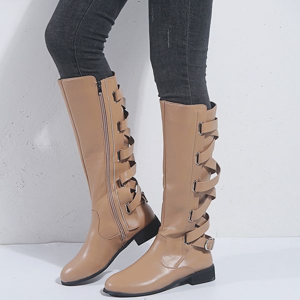 

fashion novelty mid calf boots for women low round toe autumn boots solid riband winter ladies shoes, Black