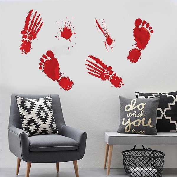 

bloody drip handprint halloween wall sticker wall decals window clings for bathroom haunted home office decor 30*45cm
