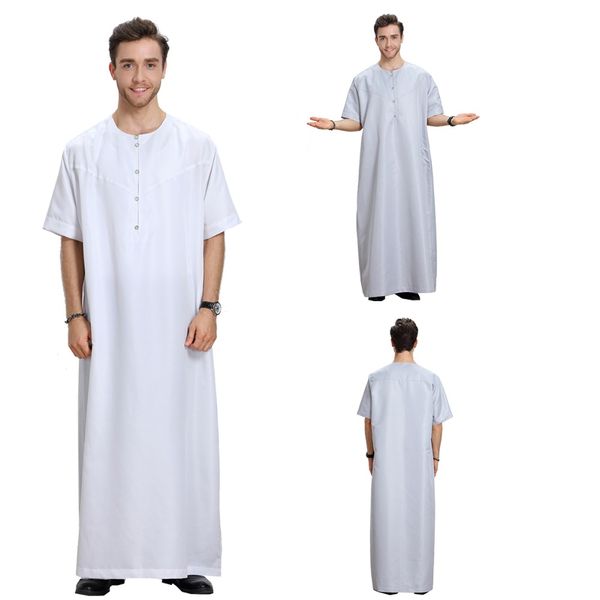 

2019muslim arab clothing men dress thobes kaftan casual button short sleeve middle east dubai robe male islamic kaftan s-3xl, Red