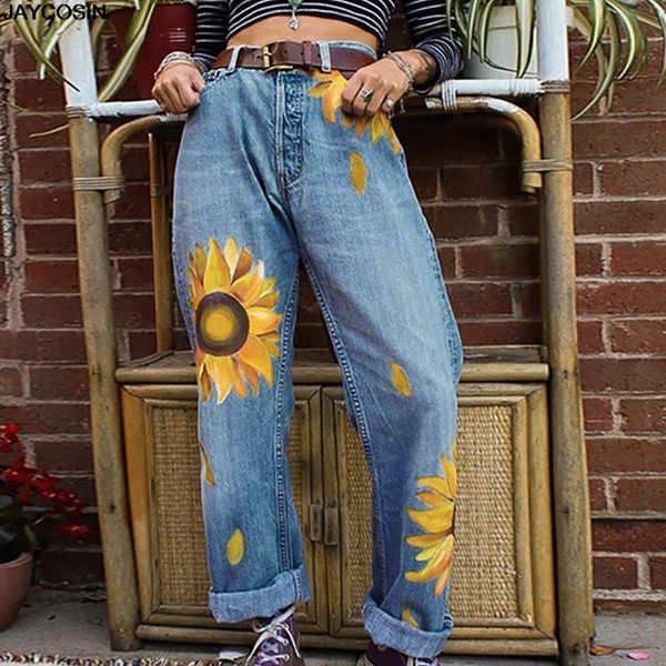 

jaycosin jeans women casual slim jeans mid waist sunflowers slim pants length 2020 new metersbonwe ladies, Blue
