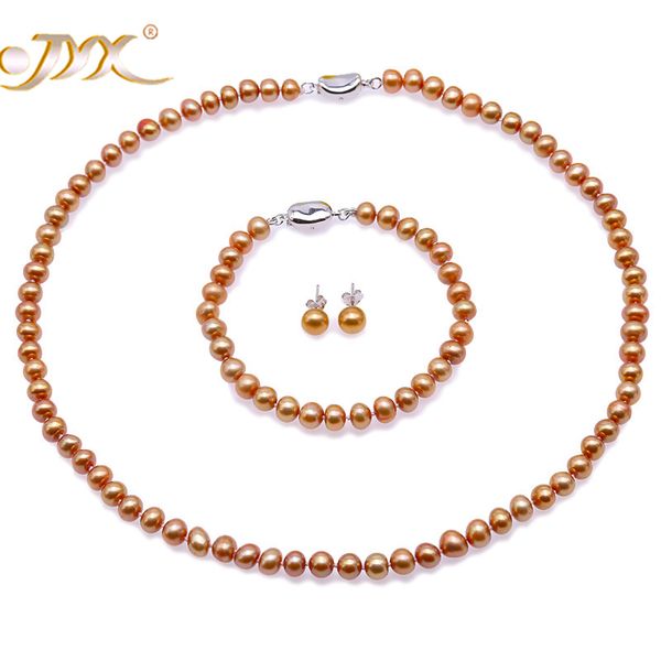 

jyx silver 925 set 7-8mm yellow-colored freshwater pearl necklace bracelet earrings set, Black