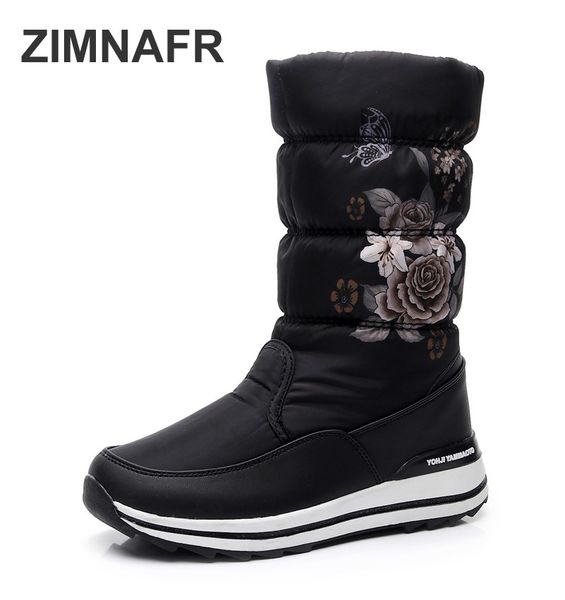 

2019 winter women snow boots women waterproof winter boots female platform keep warm mid-calf with thick fur heels, Black