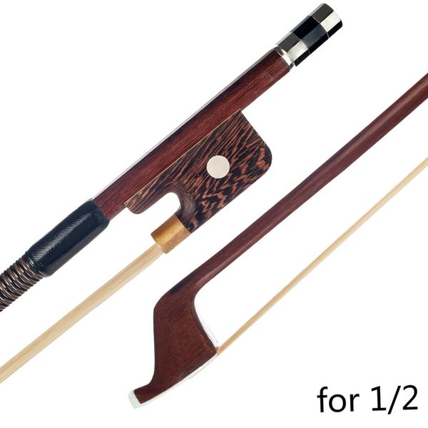 

1/2 french style brazilwood double bass bow parisian eyes round stick quality white horsetail