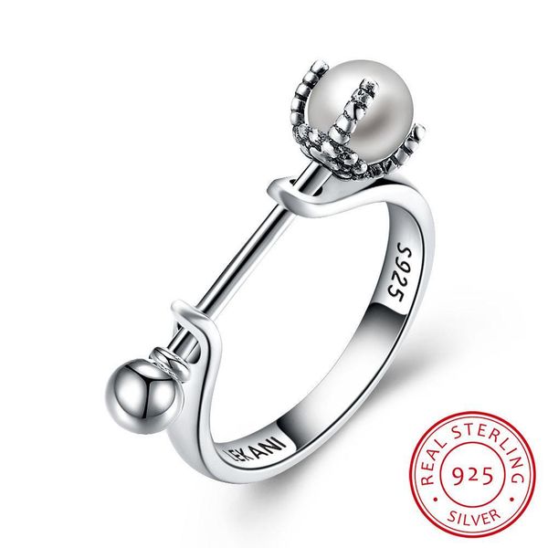 

циркон кольцо s925 серебро творческий жемчужное кольцо стерлингового серебра жемчуг ювелирные изделия с коробкой, Silver