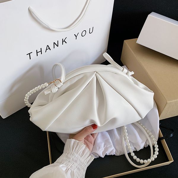 

solid color fashion new high-quality leather women's designer handbag pearl shoulder strap shoulder messenger bag #55