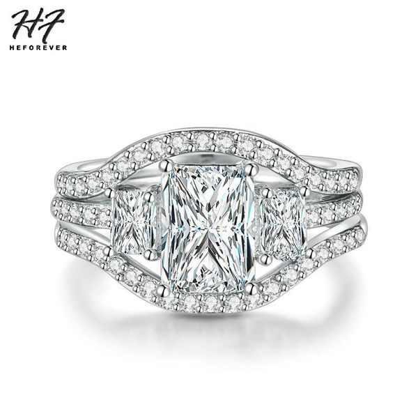 

wedding clear crystal rings set for women 3pcs white gold color +cz engagement ring fashion jewelry yg009, Silver