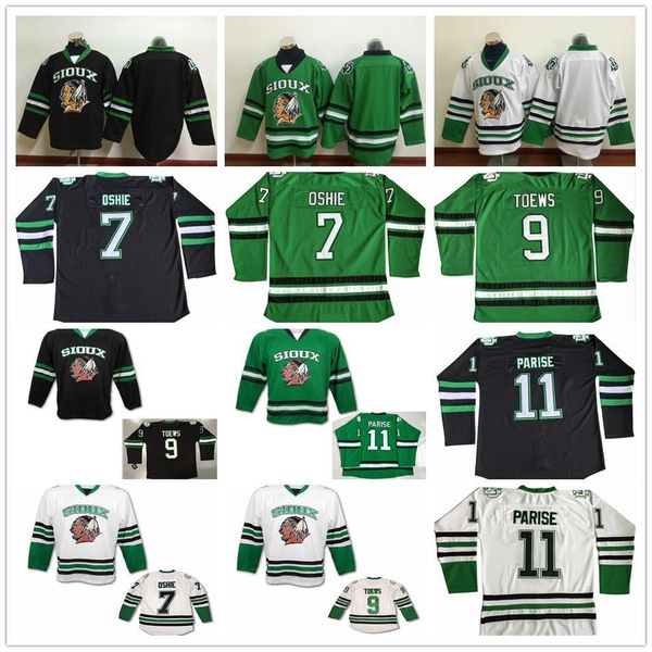 

north dakota fighting sioux college hockey jerseys 9 jonathan toews 11 zach parise 7 t.j. oshie university mens stitched jersey, Black