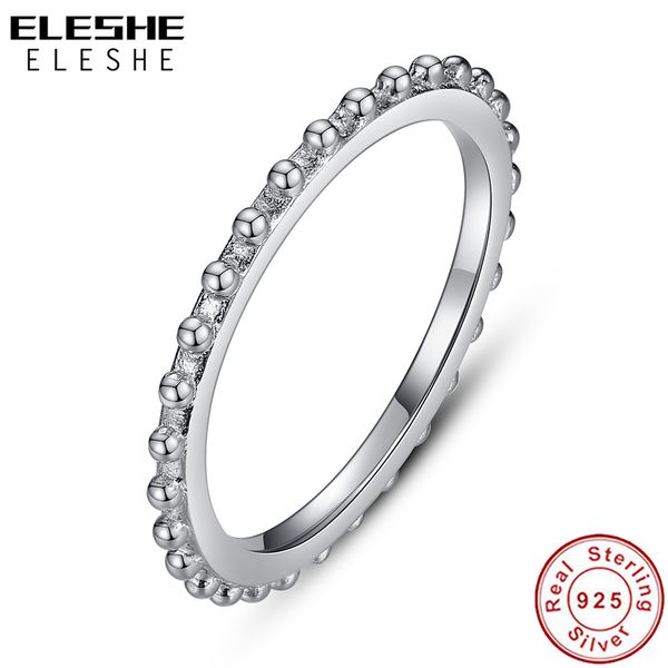 

eleshe 100% real 925 sterling silver finger rings 2019 new design stackable beaded simple rings for women fashion jewelry, Slivery;golden