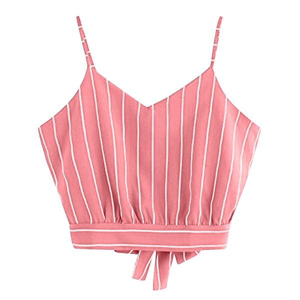

women crop self tie back v neck sleeveless striped crop cami camisole vest short ladies blouses summer, White